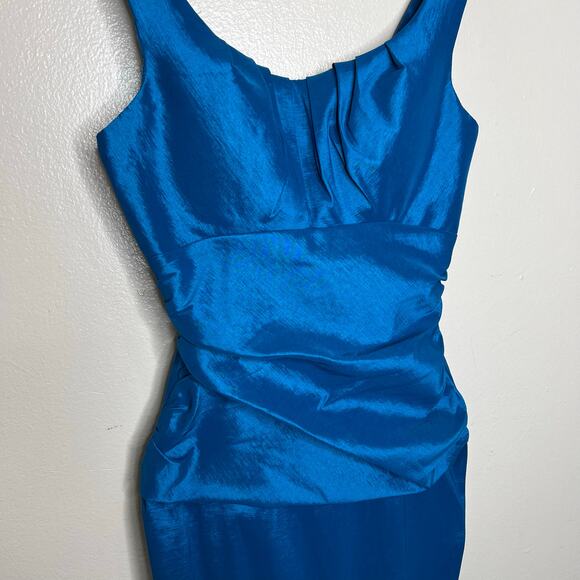 Thea Dora Mini Dress 4 Small Teal Blue Taffeta Evening Special Occasion Wedding - Picture 5 of 7
